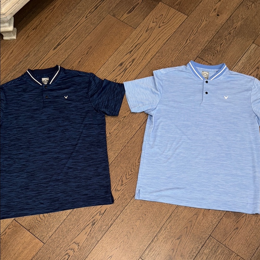 Men’s Callaway Opti-Dri Tees. Size medium. Navy and light blue